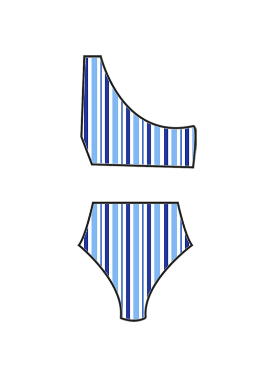 Ocean Blue One Shoulder High Waisted Bikini Set
