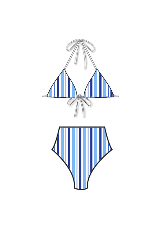 Ocean Blue Triangle High Waisted Bikini Set