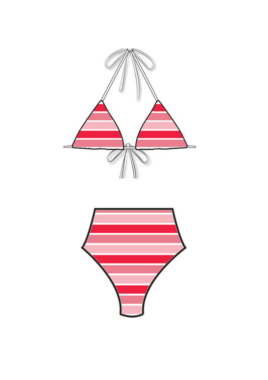 Sunset Pink Triangle High Waisted Bikini Set
