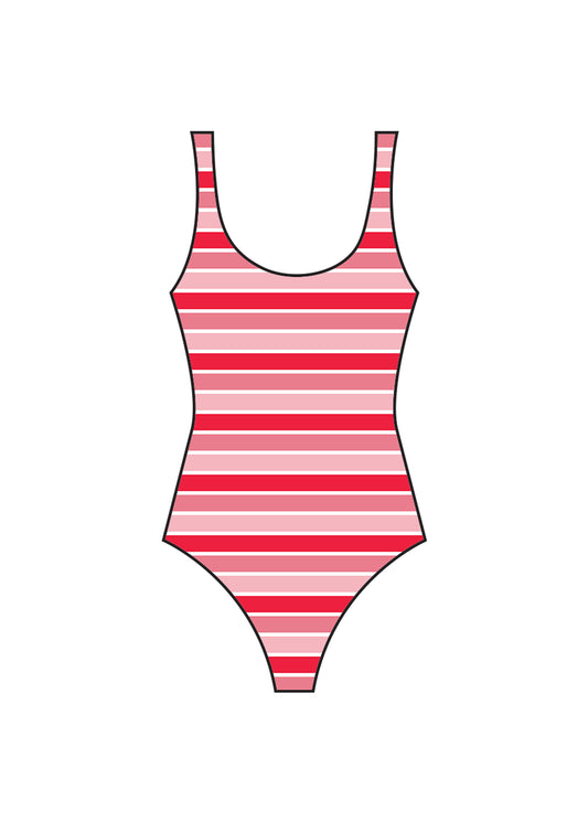 Sunset Pink Striped Swimsuit