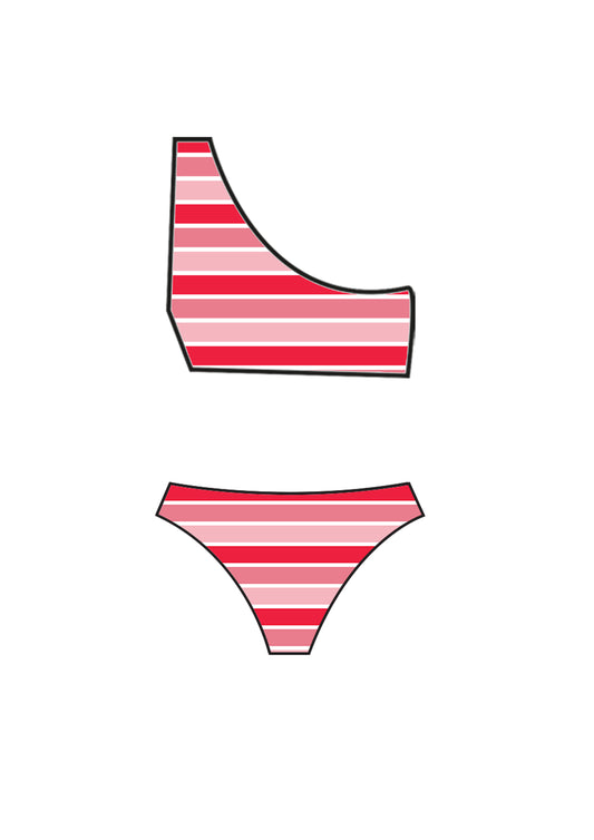 Sunset Pink One Shoulder Low-rise Bikini Set