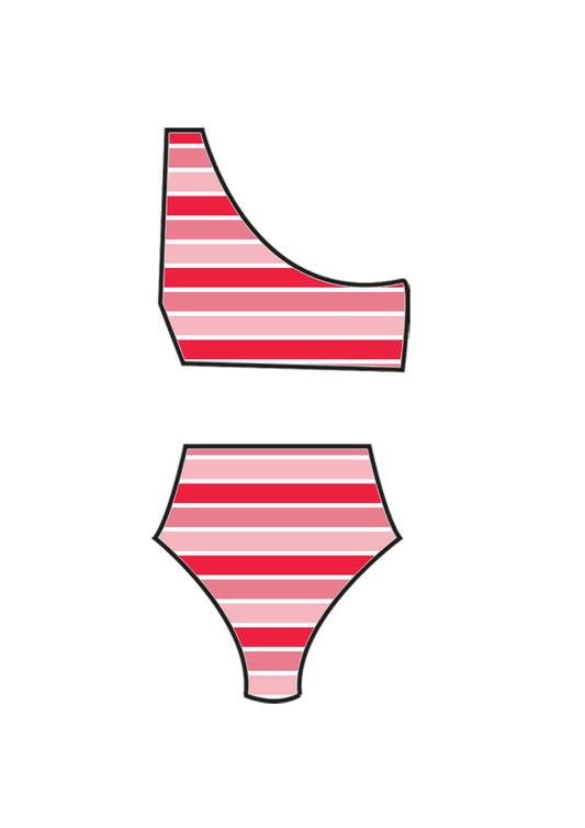 Sunset Pink One Shoulder High Waisted Bikini Set