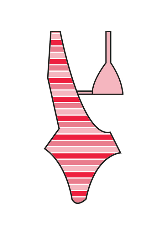 Sunset Pink Shoulder Swimsuit with Bikini Top