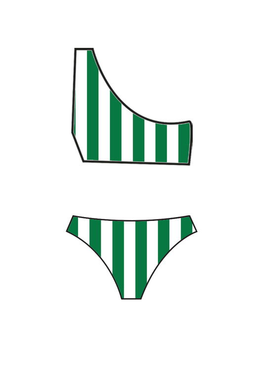 Palm Green One Shoulder Low-rise Bikini Set