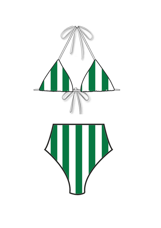 Palm Green Triangle High Waisted Bikini Set