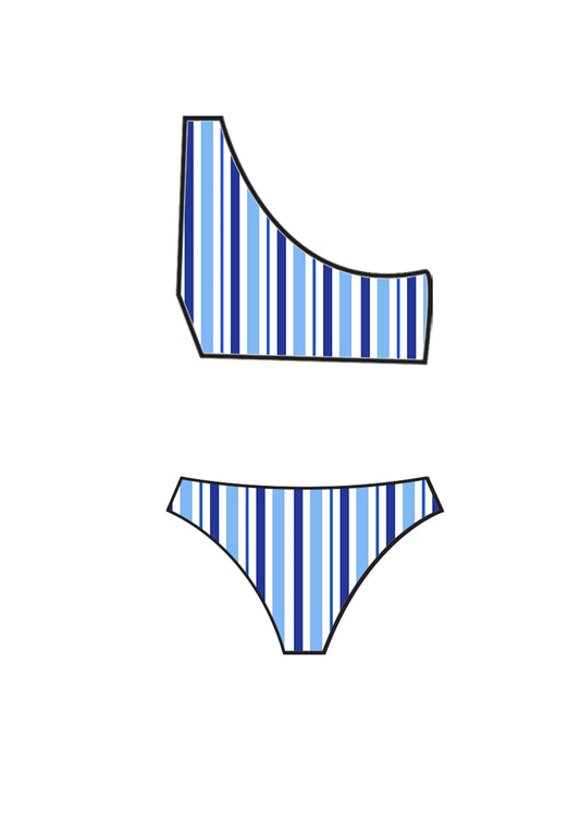 Ocean Blue One Shoulder Low-rise Bikini Set